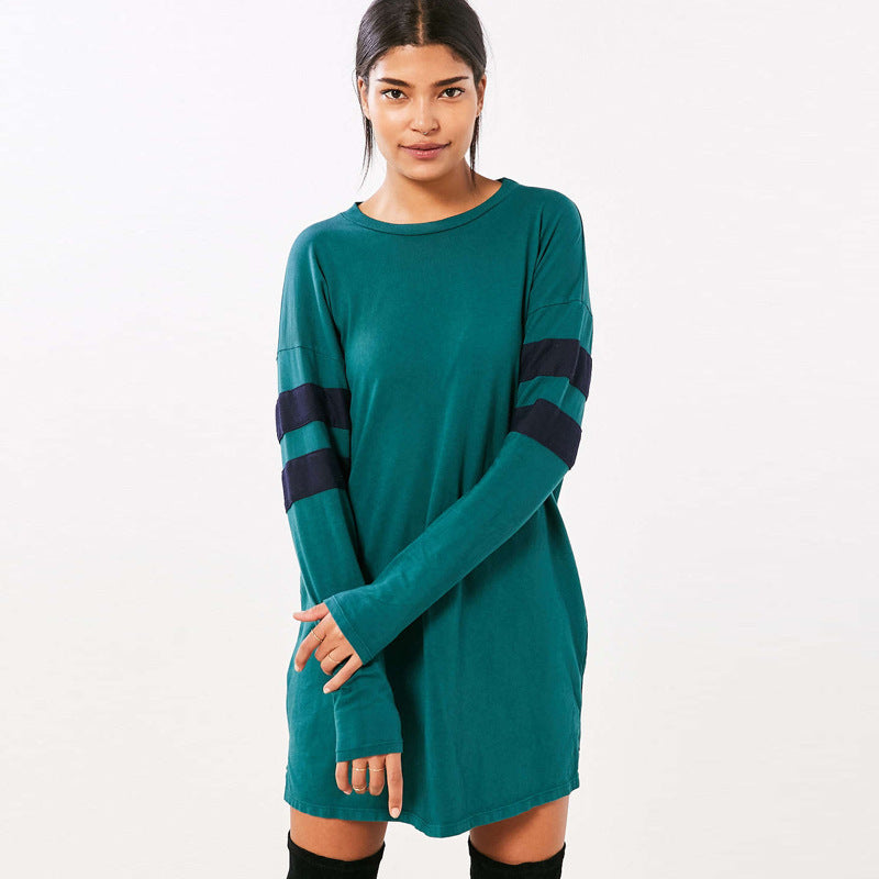 Long sleeve striped plus size dress
