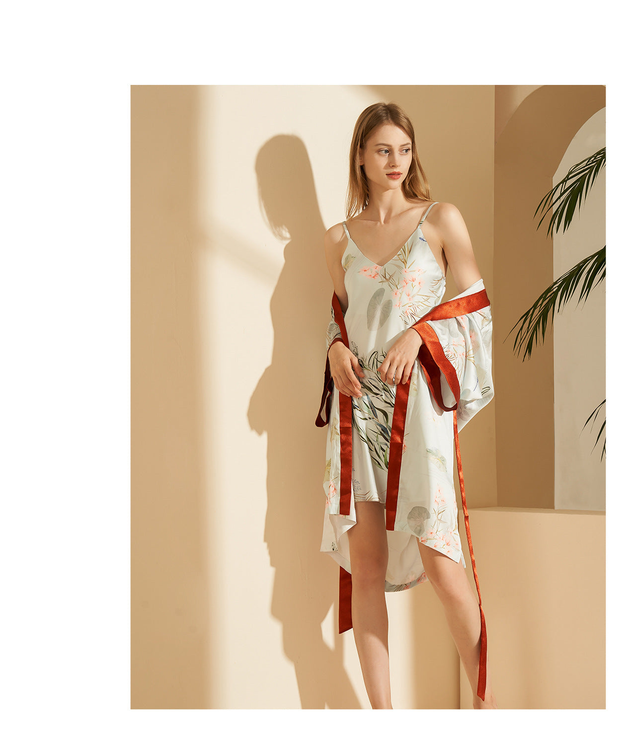 Pajamas National Style Sleep Skirt Lotus Print Sexy Sling