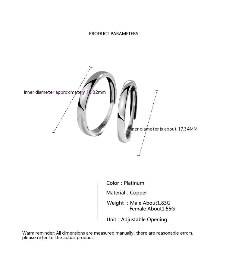 Love Oath Couple Ring Simple Special-interest Design Size Adjustable