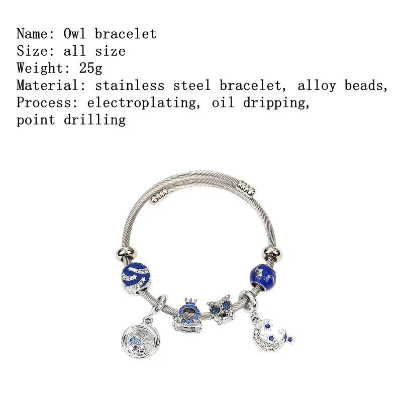 Lovers Bracelet Owl Beaded Titanium Steel Bracelet Pendant