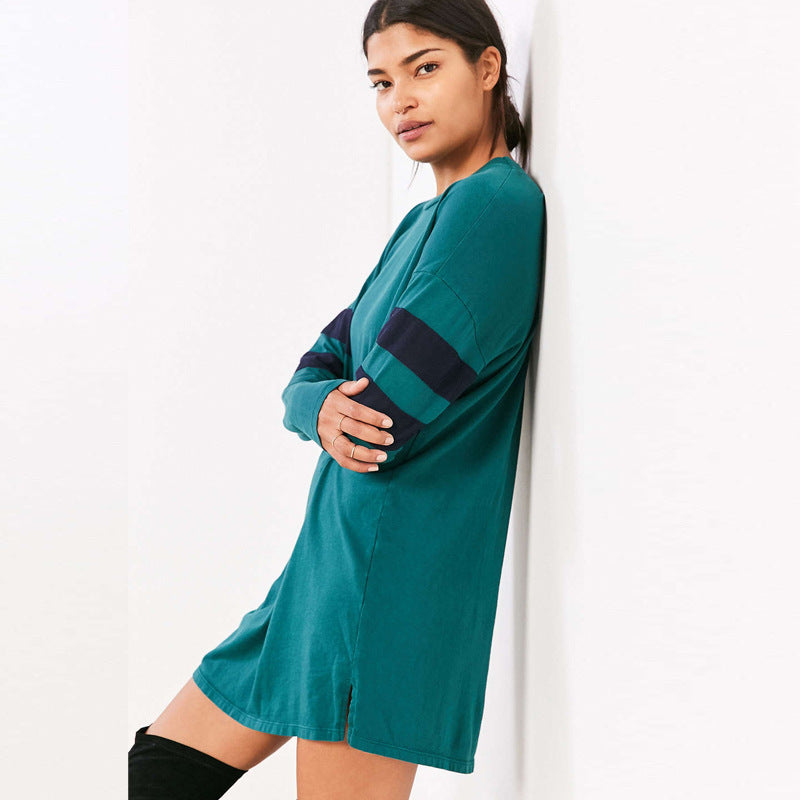 Long sleeve striped plus size dress