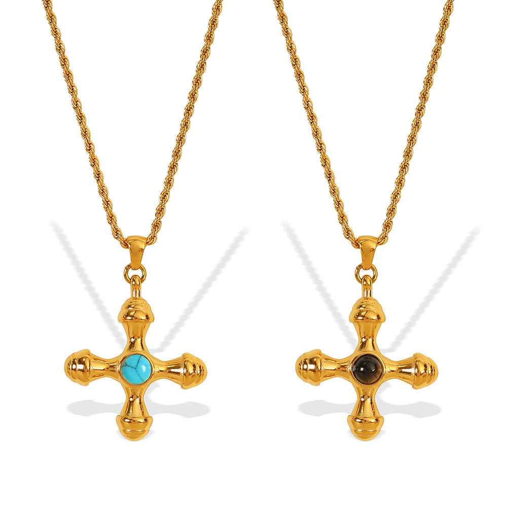 18K Gold Stainless Steel Cross Shelf Necklace