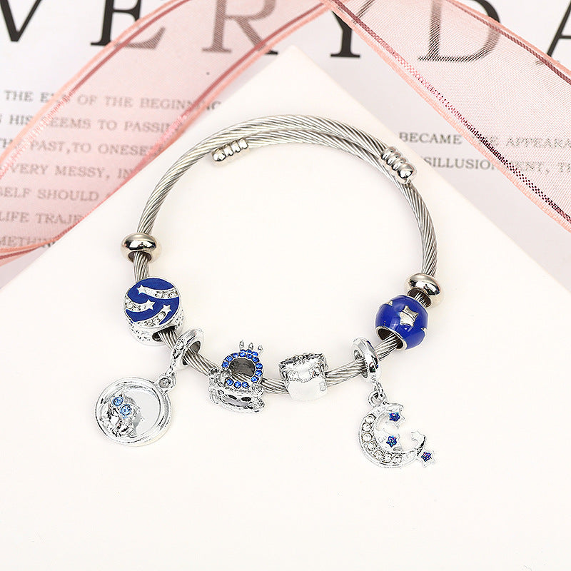 Lovers Bracelet Owl Beaded Titanium Steel Bracelet Pendant