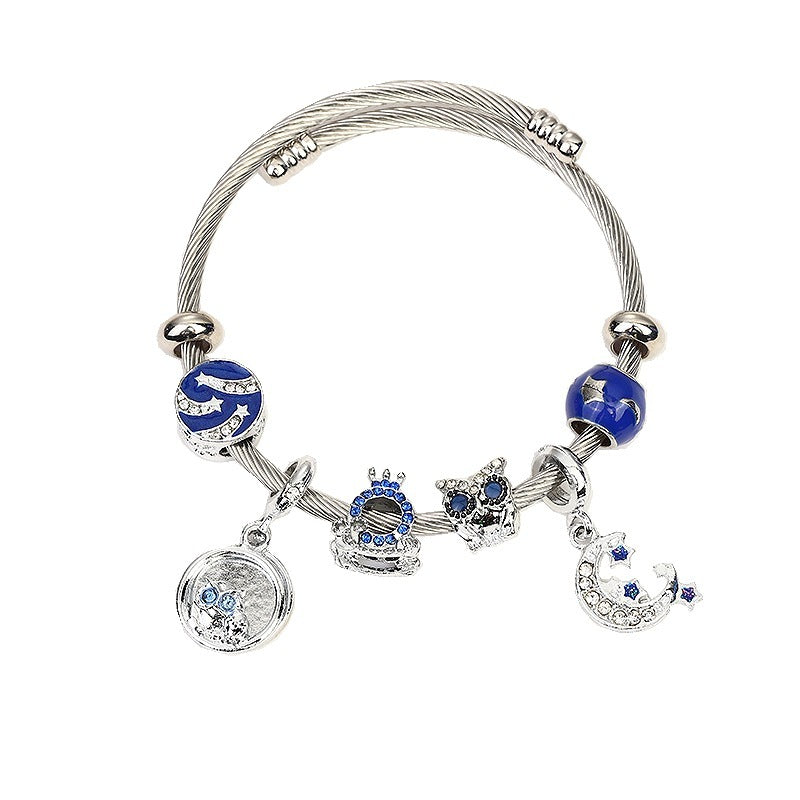 Lovers Bracelet Owl Beaded Titanium Steel Bracelet Pendant
