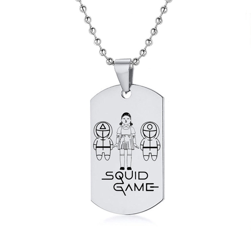 Engraved Squid Game Round Square Triangle Logo Stainless Steel Necklace Fashion Dog Tag Pendant Necklaces For Men Women