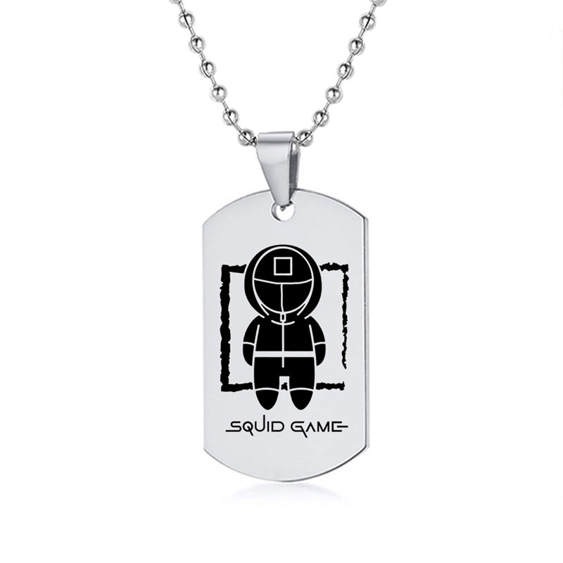 Engraved Squid Game Round Square Triangle Logo Stainless Steel Necklace Fashion Dog Tag Pendant Necklaces For Men Women
