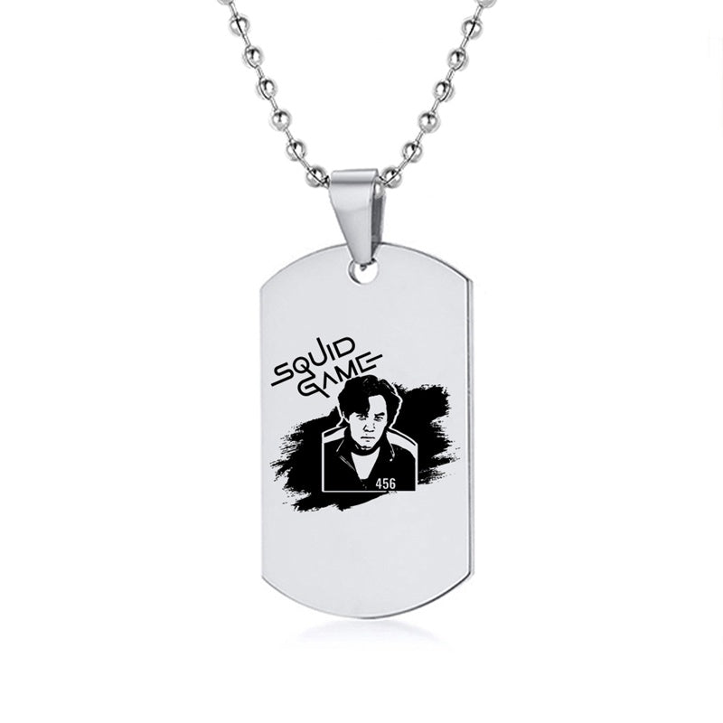Engraved Squid Game Round Square Triangle Logo Stainless Steel Necklace Fashion Dog Tag Pendant Necklaces For Men Women