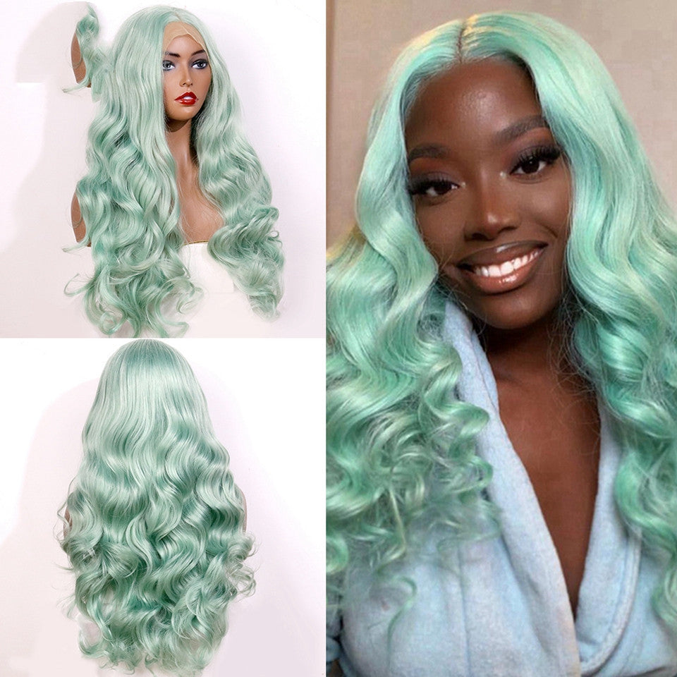 Wig Female Chemical Fiber High Temperature Silk Front Lace Mint Green