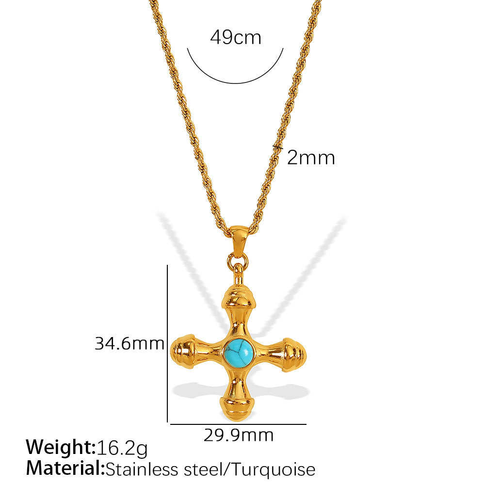 18K Gold Stainless Steel Cross Shelf Necklace