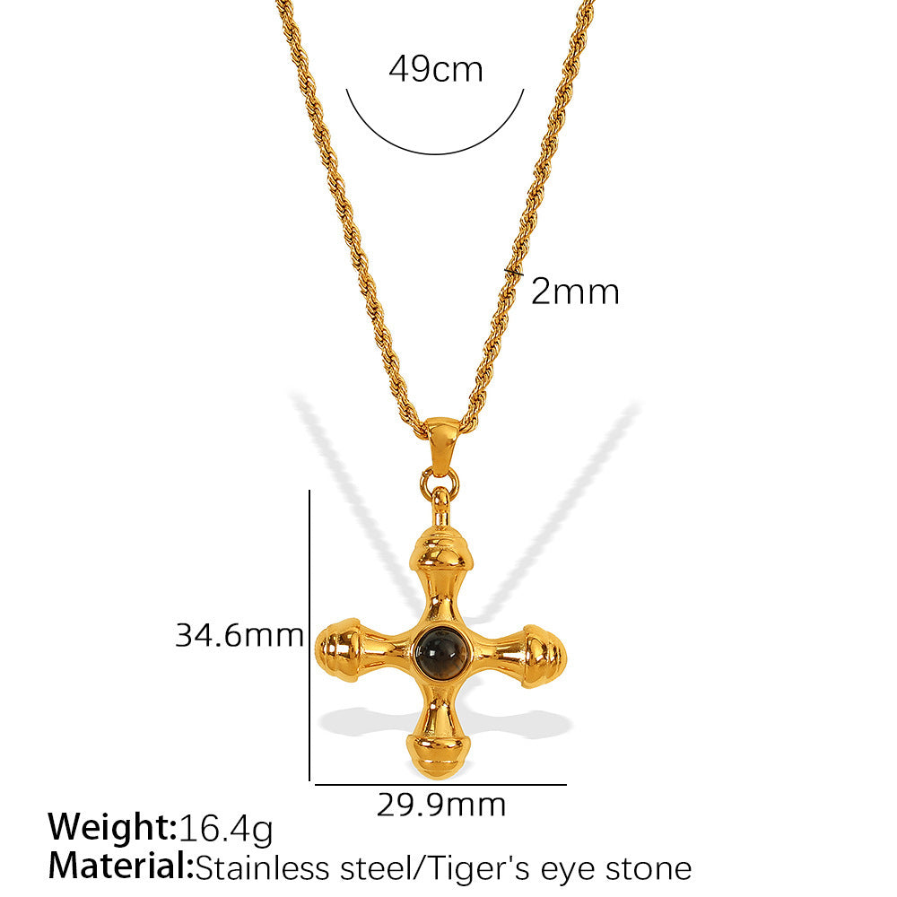 18K Gold Stainless Steel Cross Shelf Necklace
