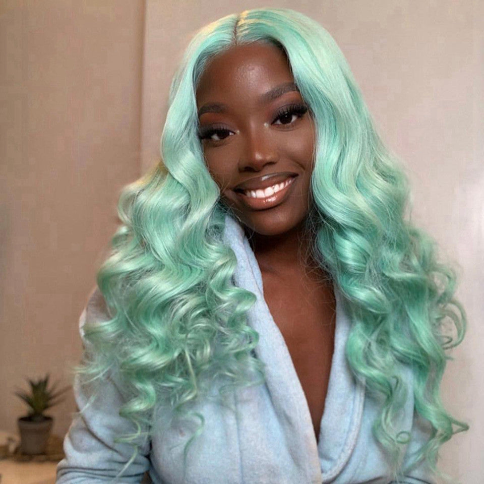 Wig Female Chemical Fiber High Temperature Silk Front Lace Mint Green