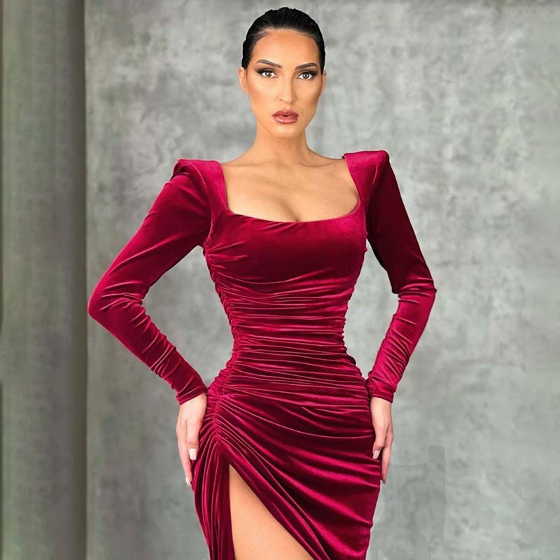 Women's Square Collar Folding High Waist Tuxedo Dress
